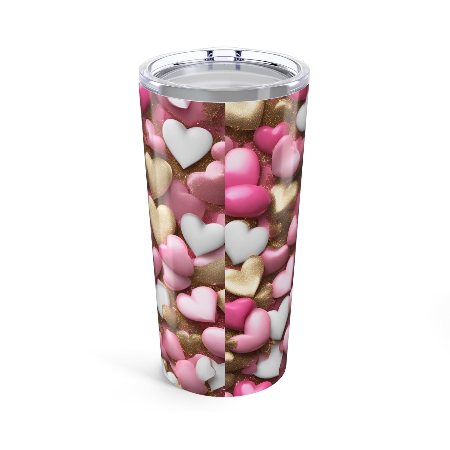 Pink and Gold Pearl Hearts Tumbler Valentine's Gift for Her Love Friendship Gift Tumbler Gemstone Lover Rhinestone Crystal Design Tumbler