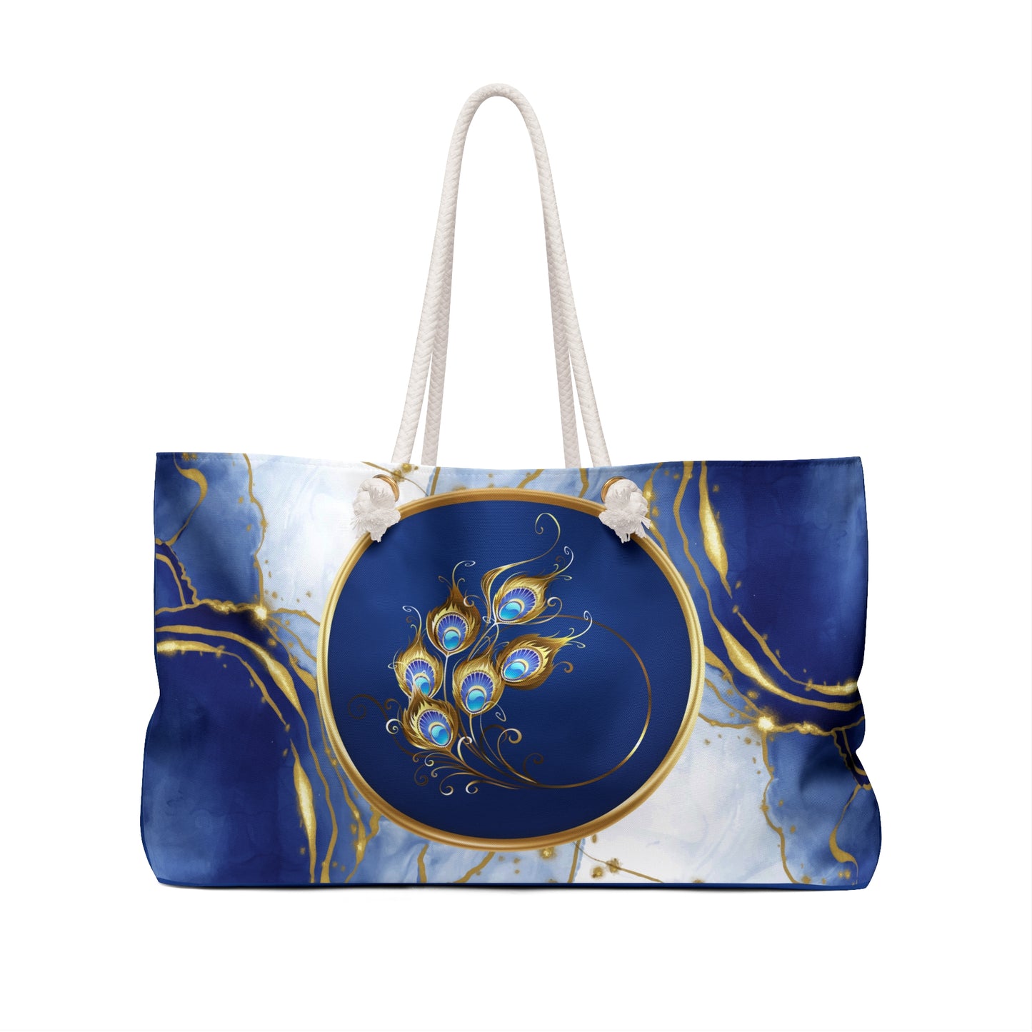 Abstract Peacock Tote Bag | Beach Bag | Modern Art | Blue and Gold Marble |