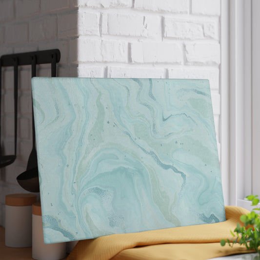 Kitchen Decor Glass Cutting Board Serving Tray with Quartz-look Design Cutting Board Gift for Home Cook Fun Marble-look Charcuterie Board