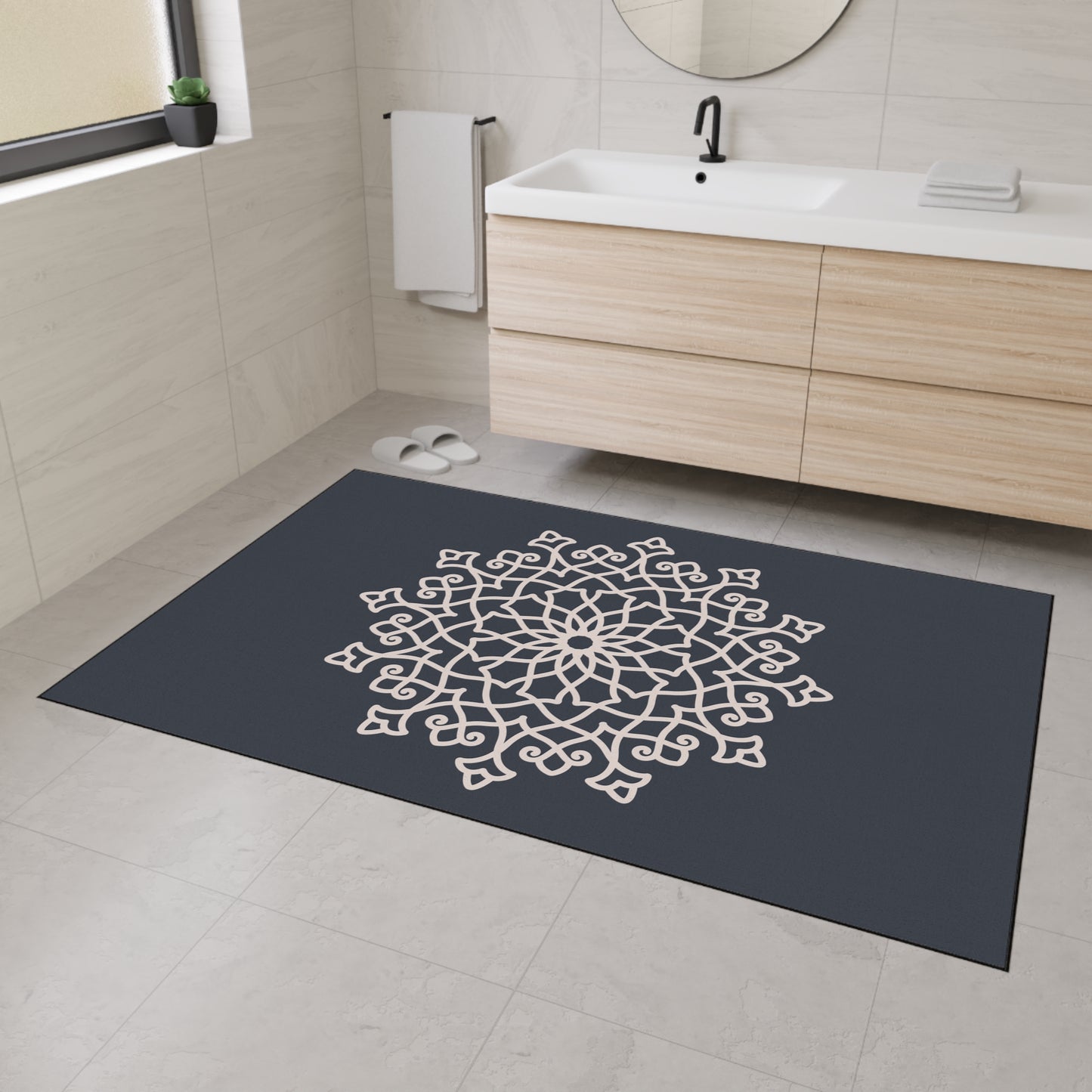 Decorative Heavy Duty Non-Slip Floor Mat Stylish Design Perfect for Entryway Kitchen Décor Grey Geometric Floral Design Rug Bathroom Mat
