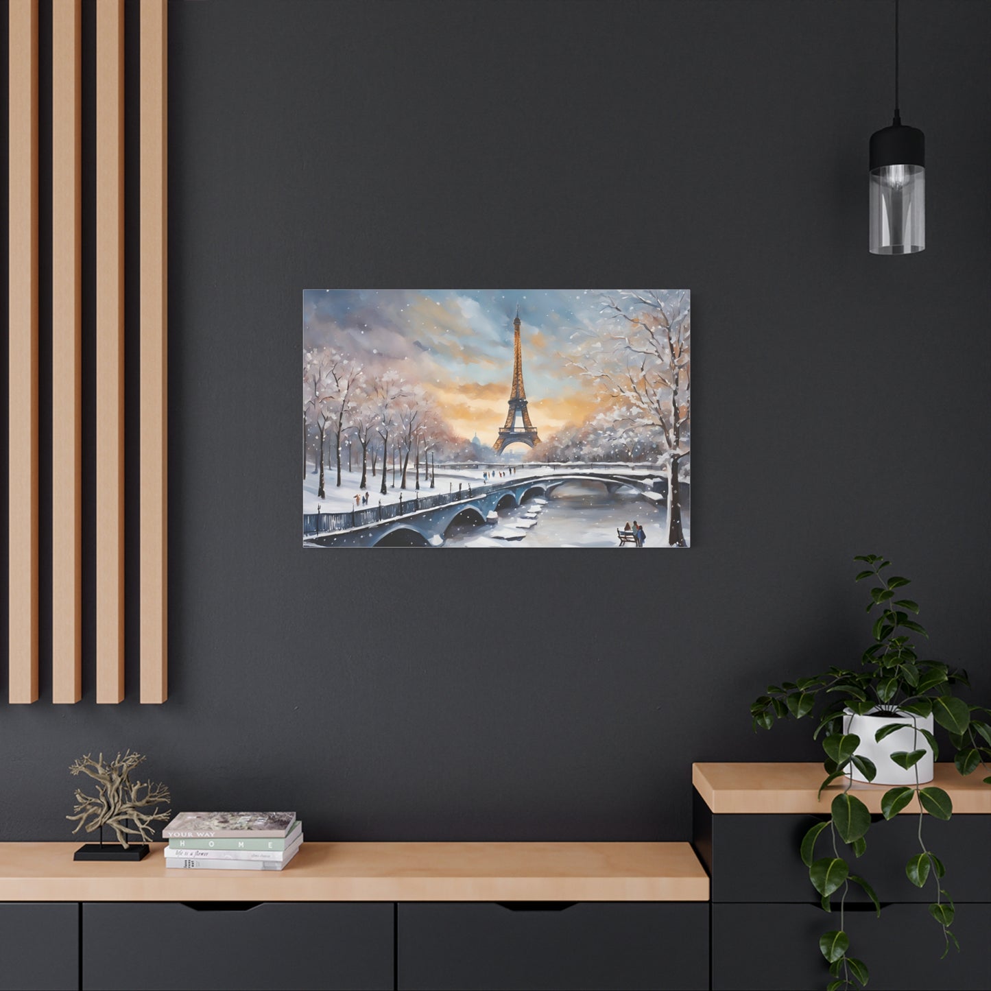 Eiffel Tower in Winter Print Wall Art Matte Stretched Canvas Paris Lover Gift Winter in France