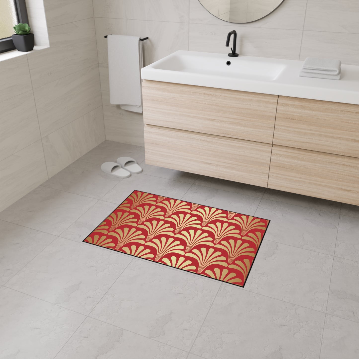 Decorative Heavy Duty Non-Slip Floor Mat Stylish Design Perfect for Entryway Kitchen Décor Red Floral Geometric Design Rug Bathroom Mat