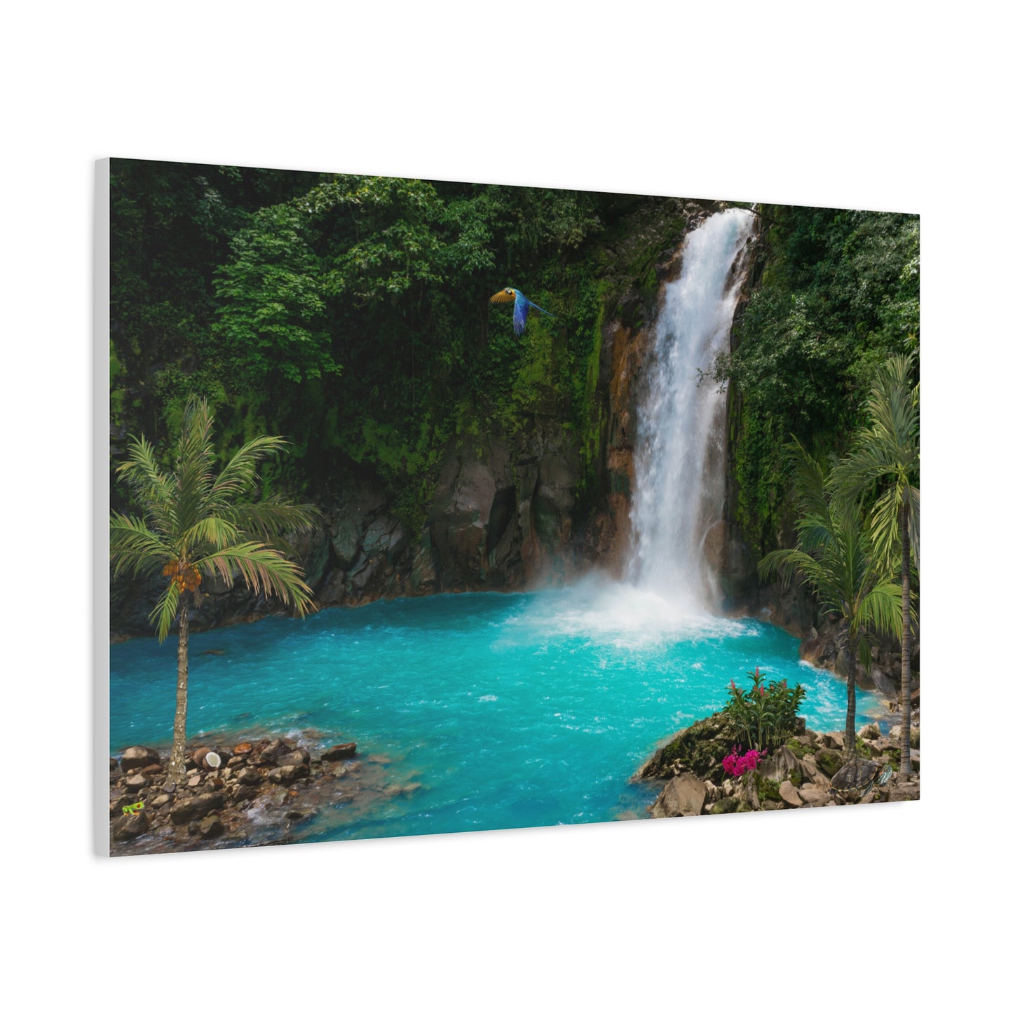 Tranquill Waterfall Print Wall Art | Matte Canvas, Stretched, 1.25" | Oceanic | Painting | Nature | Tropical | Rainforest |