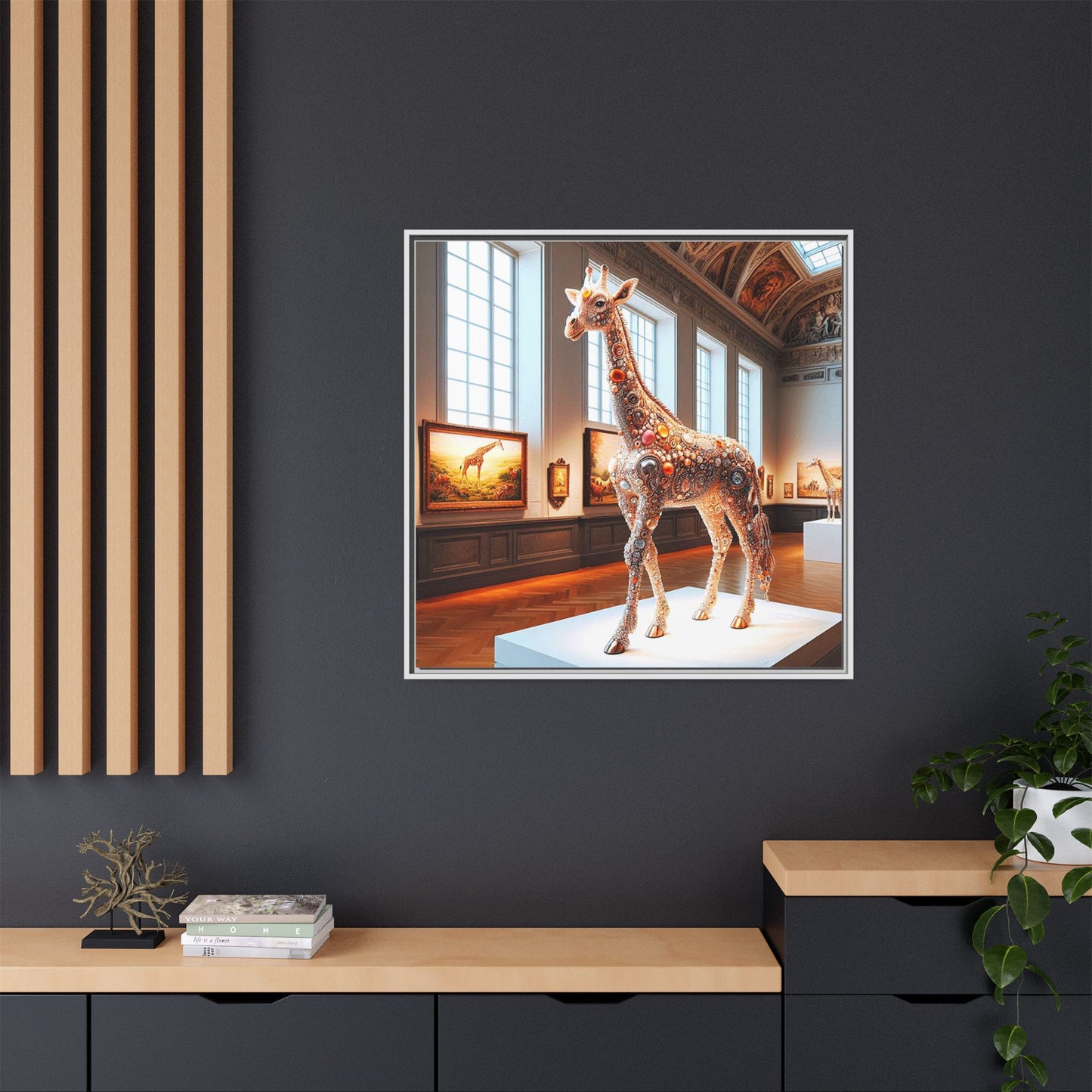 Bejeweled Giraffe Framed Canvas Print Wall Art Unique Fashion Designer Haute Couture Fashionista Animal Lover Gift Decor 3 Frame Colors