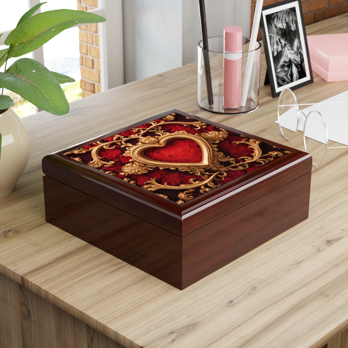 Unique Heart Art Print Design Jewelry Box Trinket Box Bedroom Dresser Decor Vanity Gift Box - 3 colors to choose from