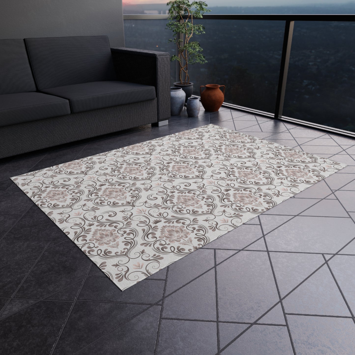 Chenille Print Pattern Outdoor Rug with No-Skid Backing Cozy Outdoor Carpet Patio Decor Gazebo Rug Pool Area Decor Outdoor Kitchen Carpet