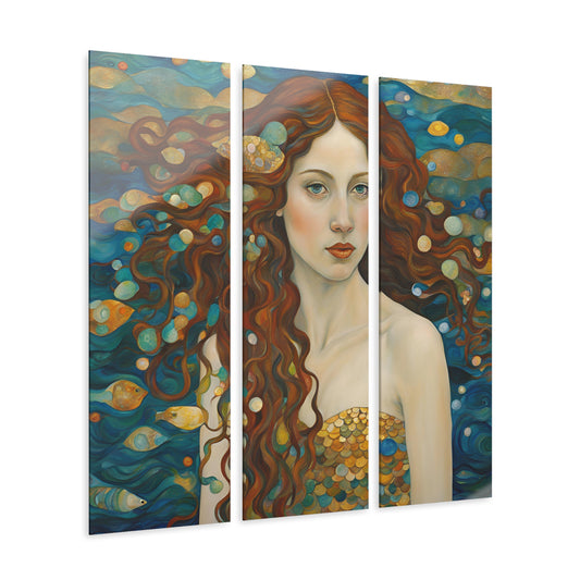 Beautiful Mermaid Face Design Triptych Acrylic Print Wall Art Unique Modern Art Oceanic Wall Decor