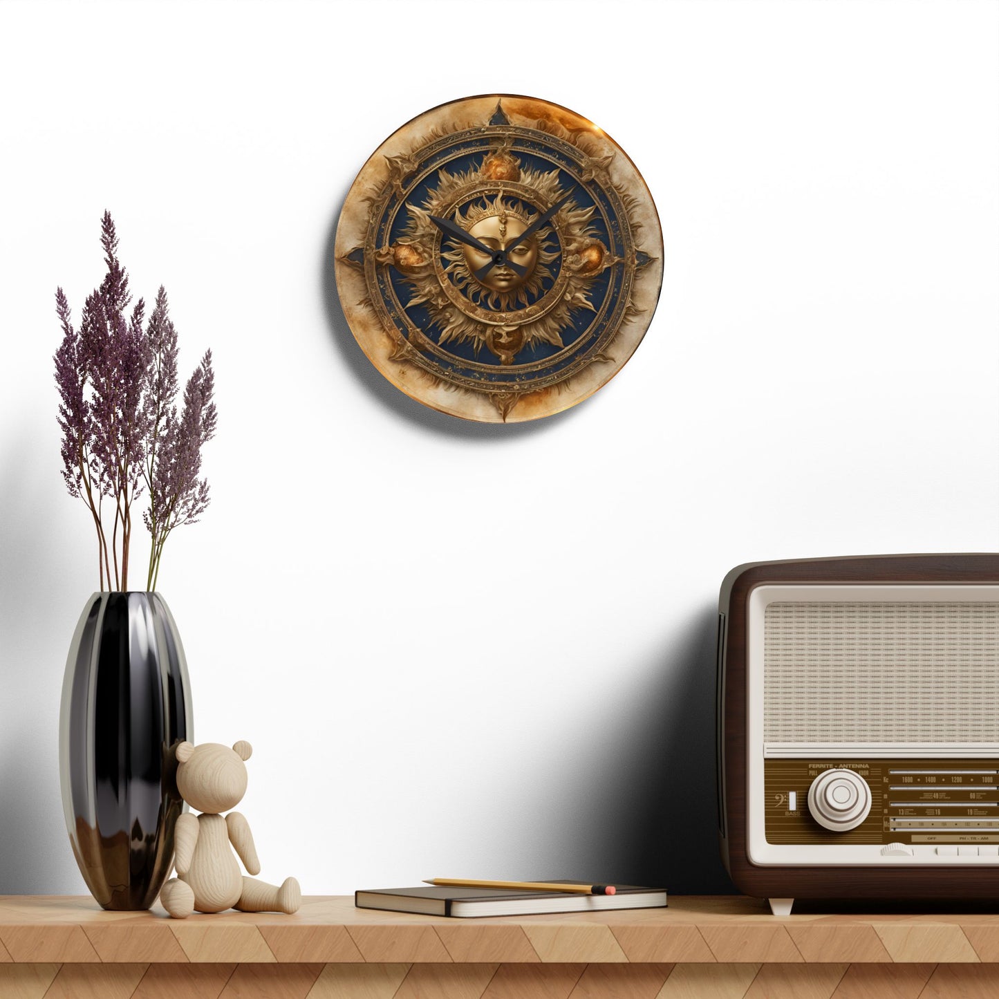 Boho Celestial Design Acrylic Office Clock Unique Colorful Wall Clock for Kitchen or Living Room Astrological Gift
