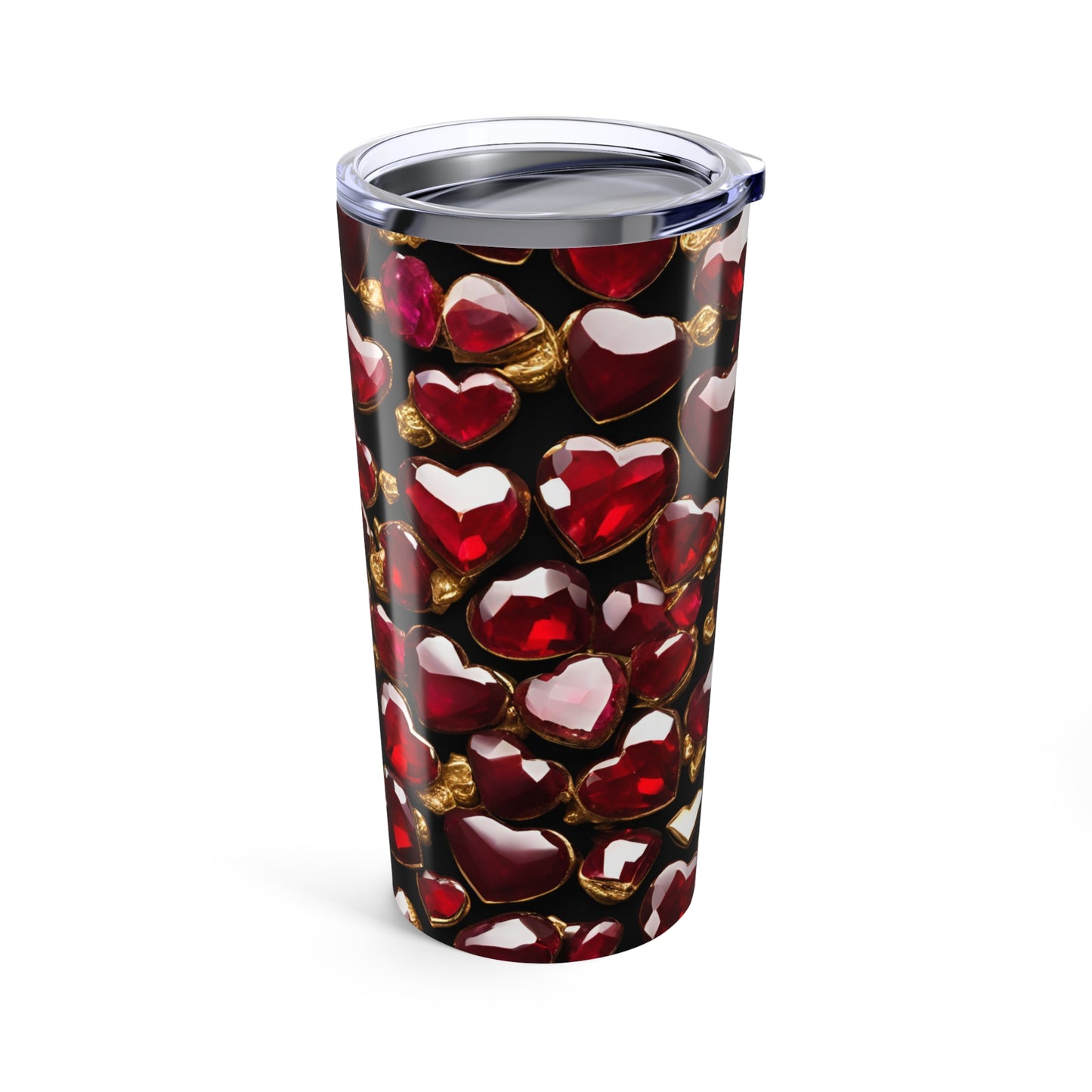 Ruby and Gold Hearts Tumbler Valentine's Gift for Her Love Friendship Gift Tumbler Gemstone Lover Rhinestone Crystal Design Tumbler