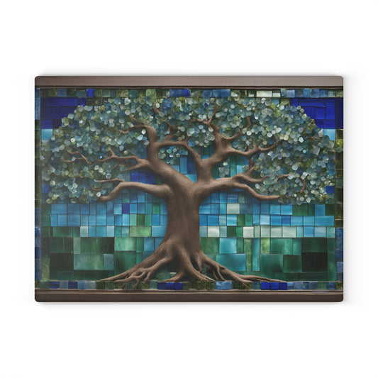 Kitchen Decor Glass Cutting Board Serving Tray with Tree of Life Design Cutting Board Gift for Home Cook Glass Charcuterie Board