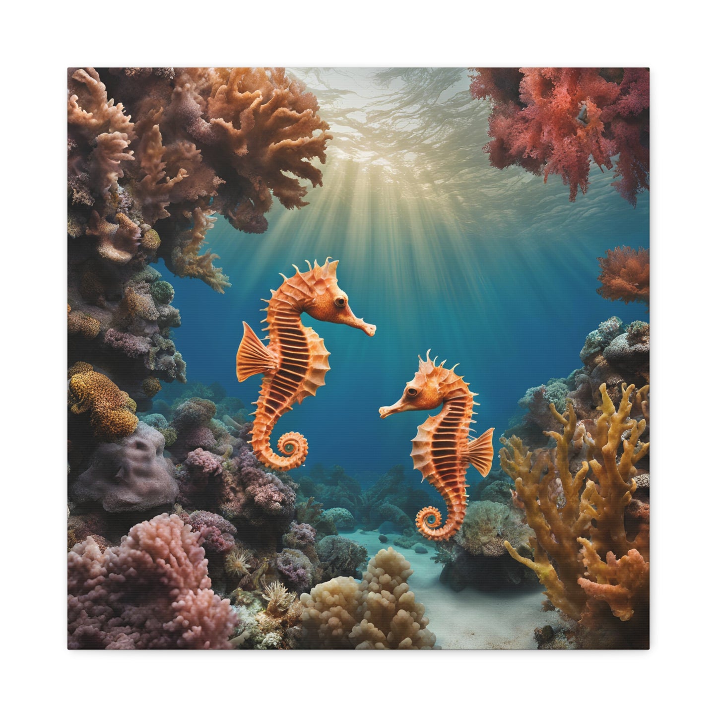 Underwater Canvas Print Wall Art Oceanic Artwork Coral Picture Fish Art Seahorse Kids Room Art Bathroom Art Child Print Home Decor