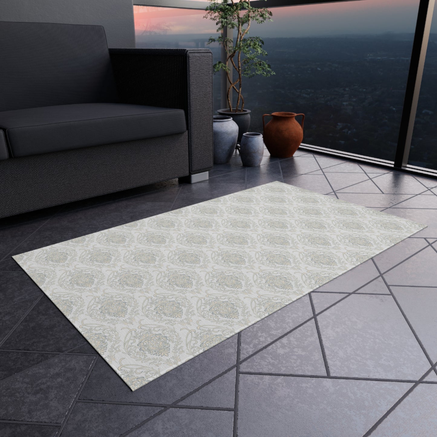 Chenille Print Pattern Outdoor Rug with No-Skid Backing Cozy Outdoor Carpet Patio Decor Gazebo Rug Pool Area Decor Outdoor Kitchen Carpet