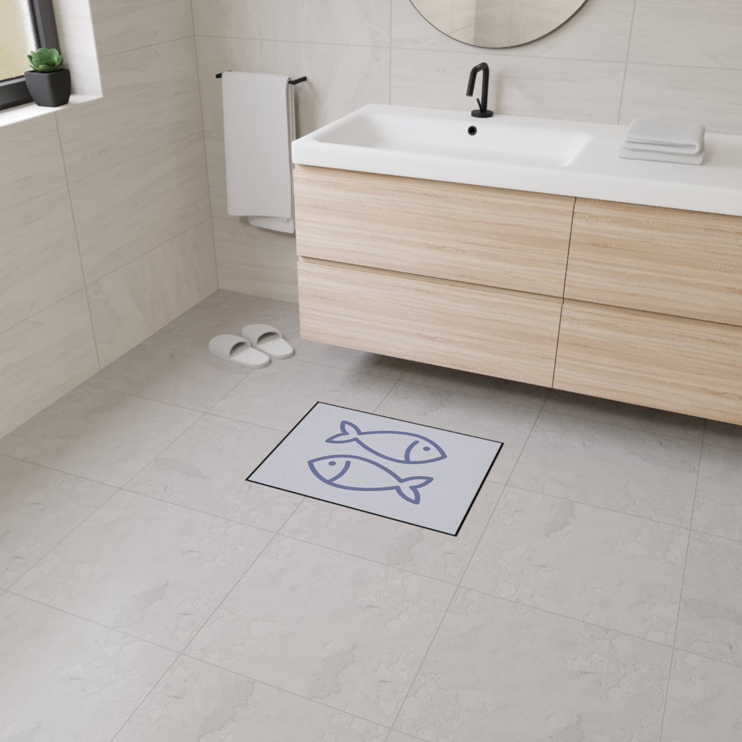 Decorative Heavy Duty Non-Slip Floor Mat Stylish Design Perfect for Entryway Kitchen Décor Grey Fish Design Rug Fishy Bathroom Mat