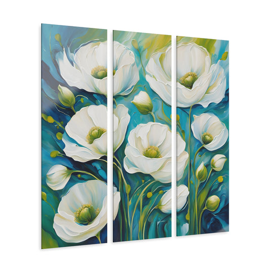 Modern Art Style Poppy Design Triptych Acrylic Print Floral Wall Art Unique Cottage Core Flower Theme 3-Panel Fairycore Decor