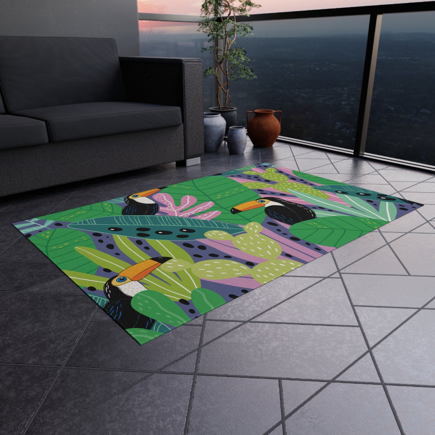 Tropical Chenille Outdoor Rug with No-Skid Backing Cozy Outdoor Carpet Patio Decor Gazebo Rug Pool Area Decor Outdoor Kitchen Carpet