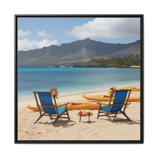 Chairs on the Beach Calm Sunny Day Framed Canvas Wall Art Beach Lover Vacation Oceanic Gift Nature Lover Peaceful Zen Gift 3 frame colors
