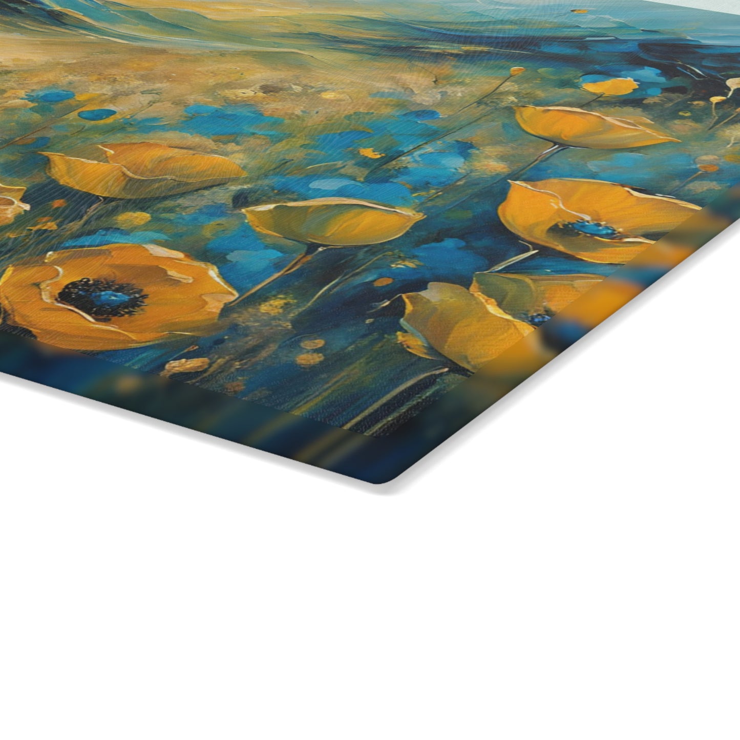 Kitchen Decor Glass Cutting Board Serving Tray with Field of Flowers Design Cutting Board Gift for Home Cook Poppy Floral Charcuterie Board