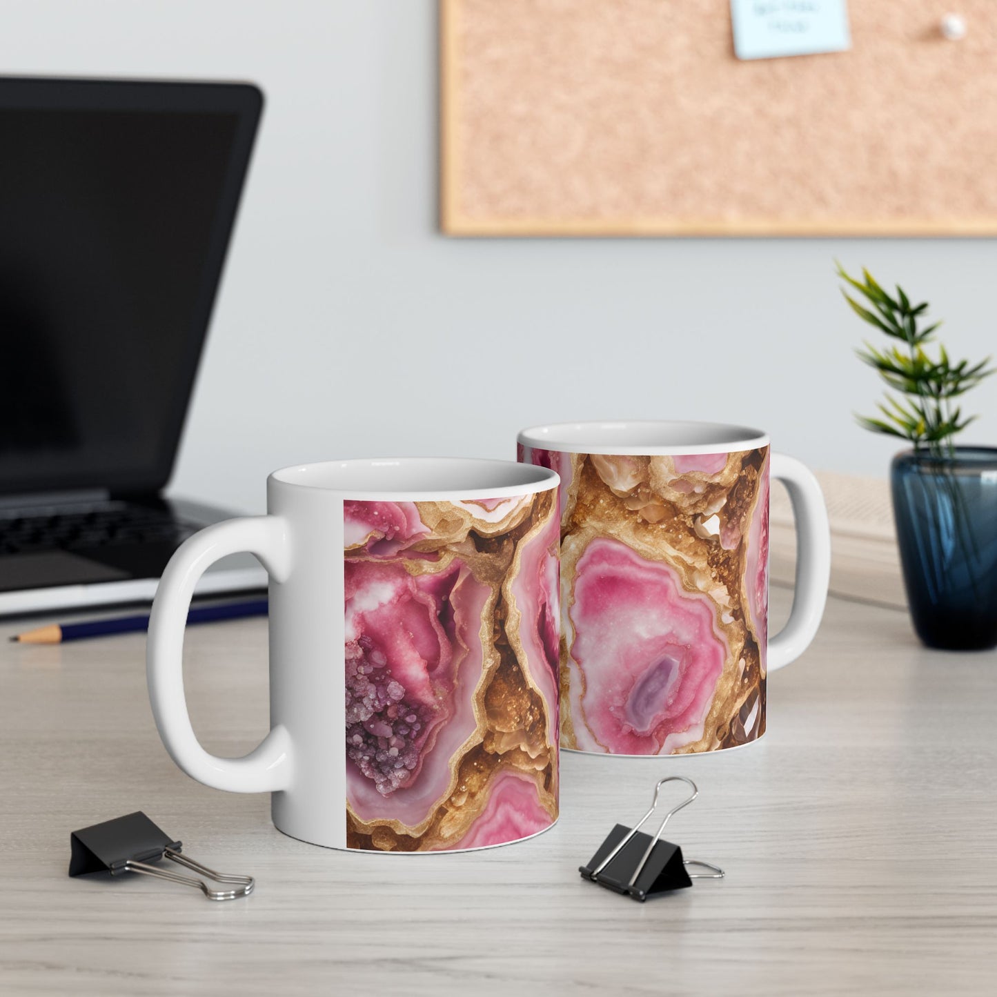 Pink and Gold Quartz Crystal Geode Design Coffee Tea Mug Boho Marble Gemologist Gift for Her Nature Lover Amethyst Stone Rock Geology Gift