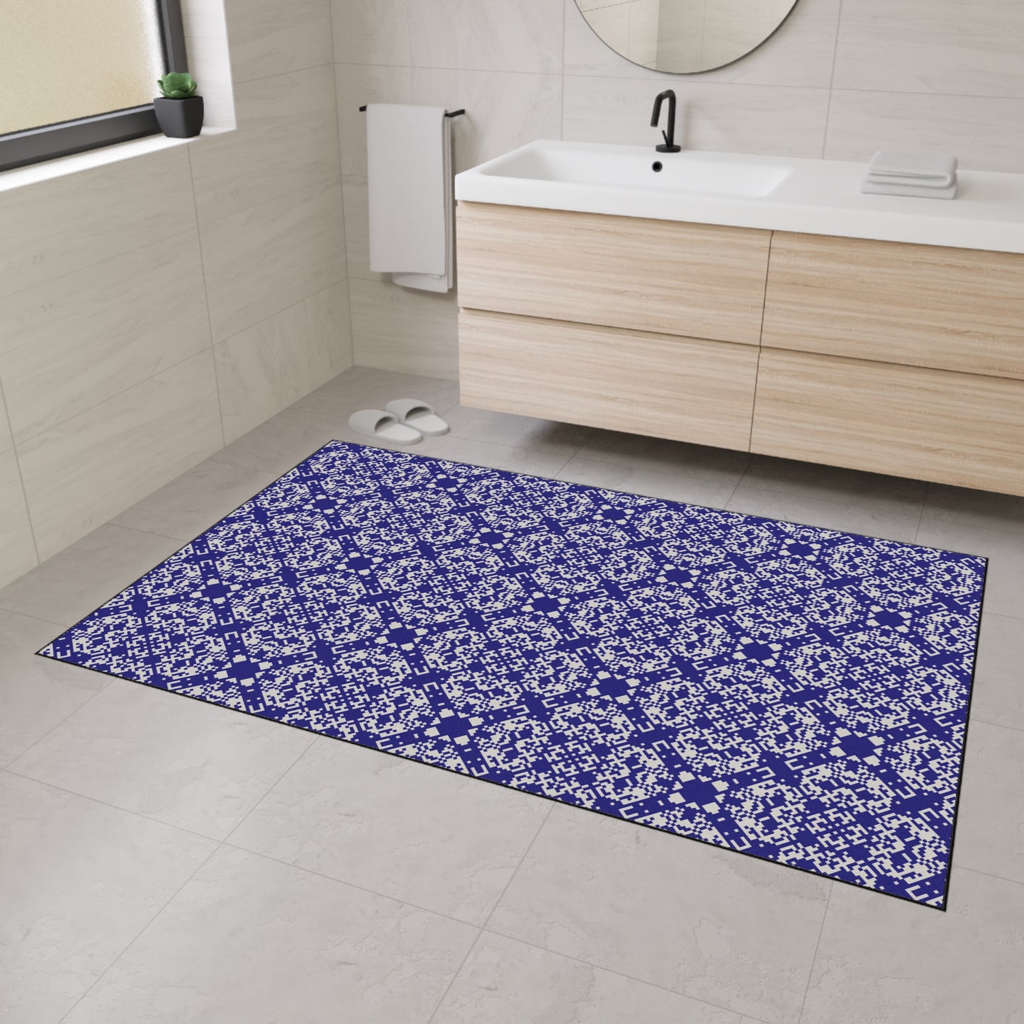 Decorative Heavy Duty Non-Slip Floor Mat Stylish Design Perfect for Entryway Kitchen Décor Blue Geometric Floral Design Rug Bathroom Mat