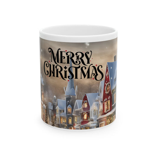 Merry Christmas Coffee Tea Mug Cottage Core Holiday Gift for Her Snowy Christmas Town Gift Mug