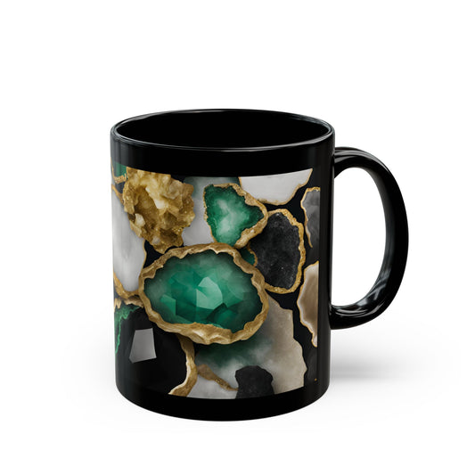 Black, White and Green Amethyst Crystal Geode Design Coffee Tea Hot Chocolate Mug Boho Gift for Nature Lover Gift Geology Rock Lover Gift