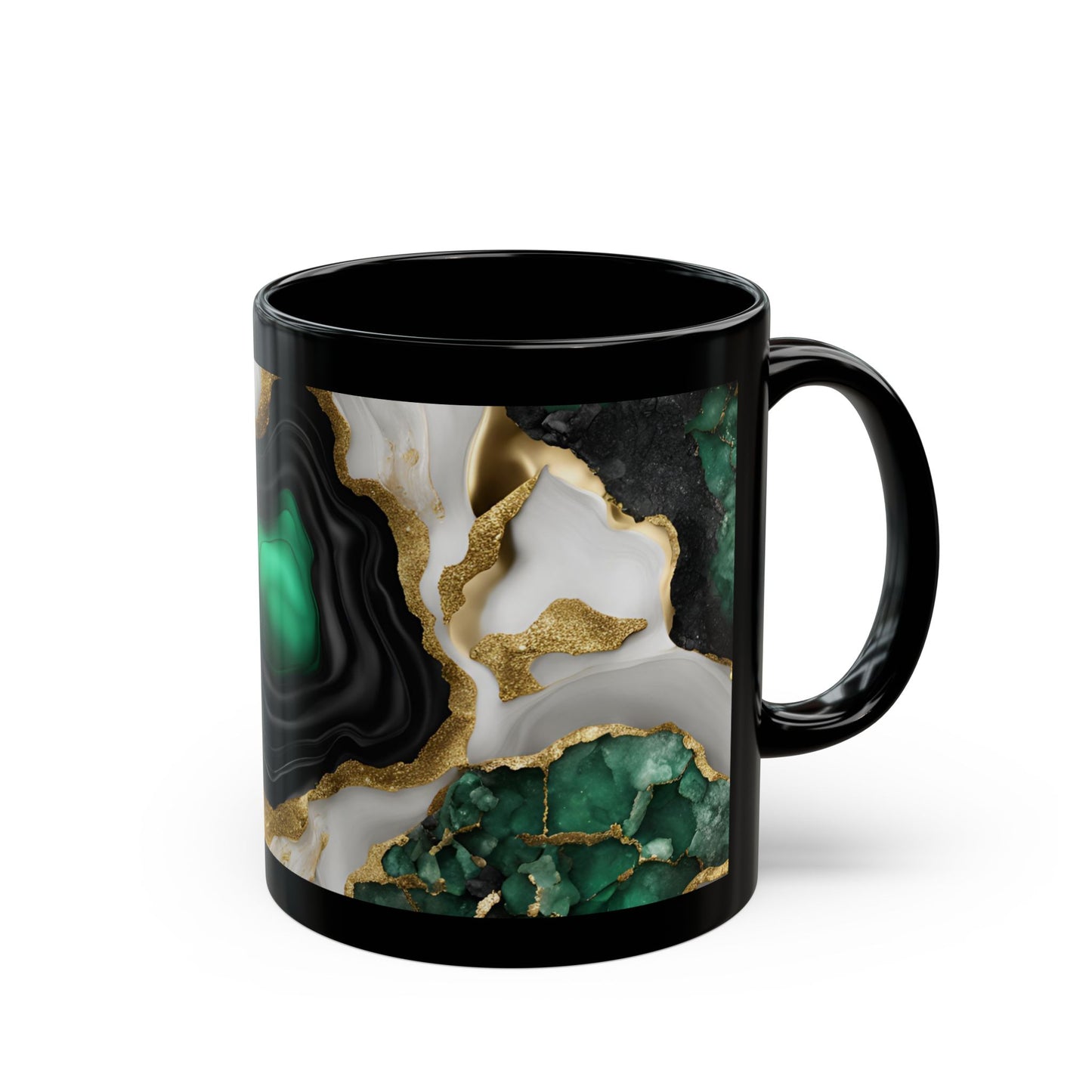 Black, White and Green Amethyst Crystal Geode Design Coffee Tea Hot Chocolate Mug Boho Gift for Nature Lover Gift Geology Rock Lover Gift