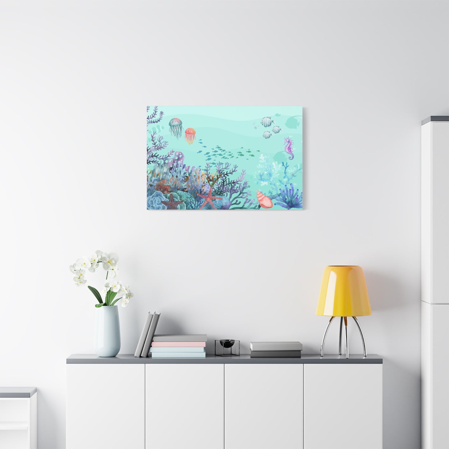 Underwater Print Wall Art | Matte Canvas, Stretched 1.25" | Oceanic | Artwork | Coral | Fish | Jellyfish | Seahorse |