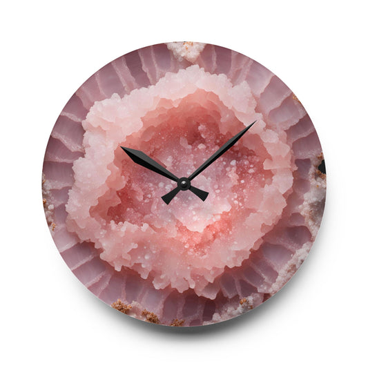 Pink Quartz Crystal Geode Unique Design Acrylic Wall Clock Agate Crystal Lover Gemologist Gift Nature Lover Rock Gift