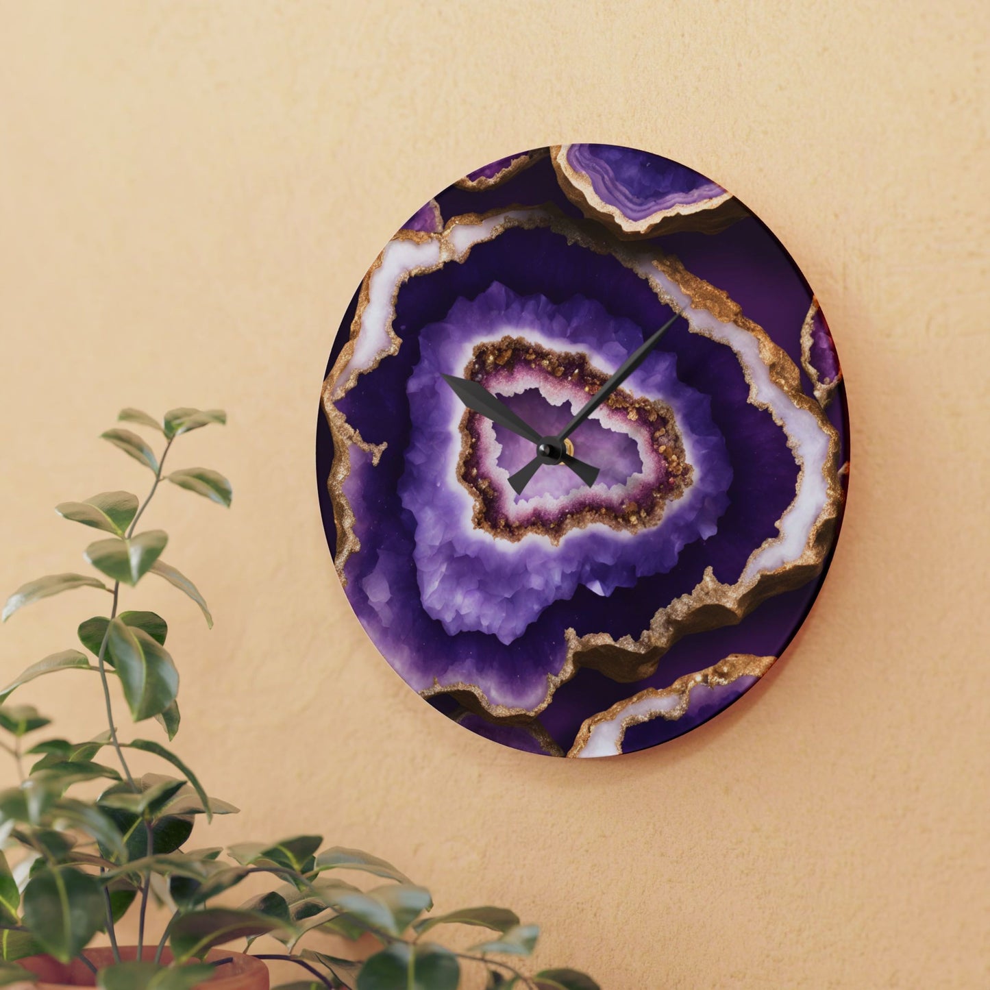 Purple Amethyst Agate Crystal Geode Unique Design Acrylic Wall Clock Crystal Lover Gemologist Gift Nature Lover Rock Gift