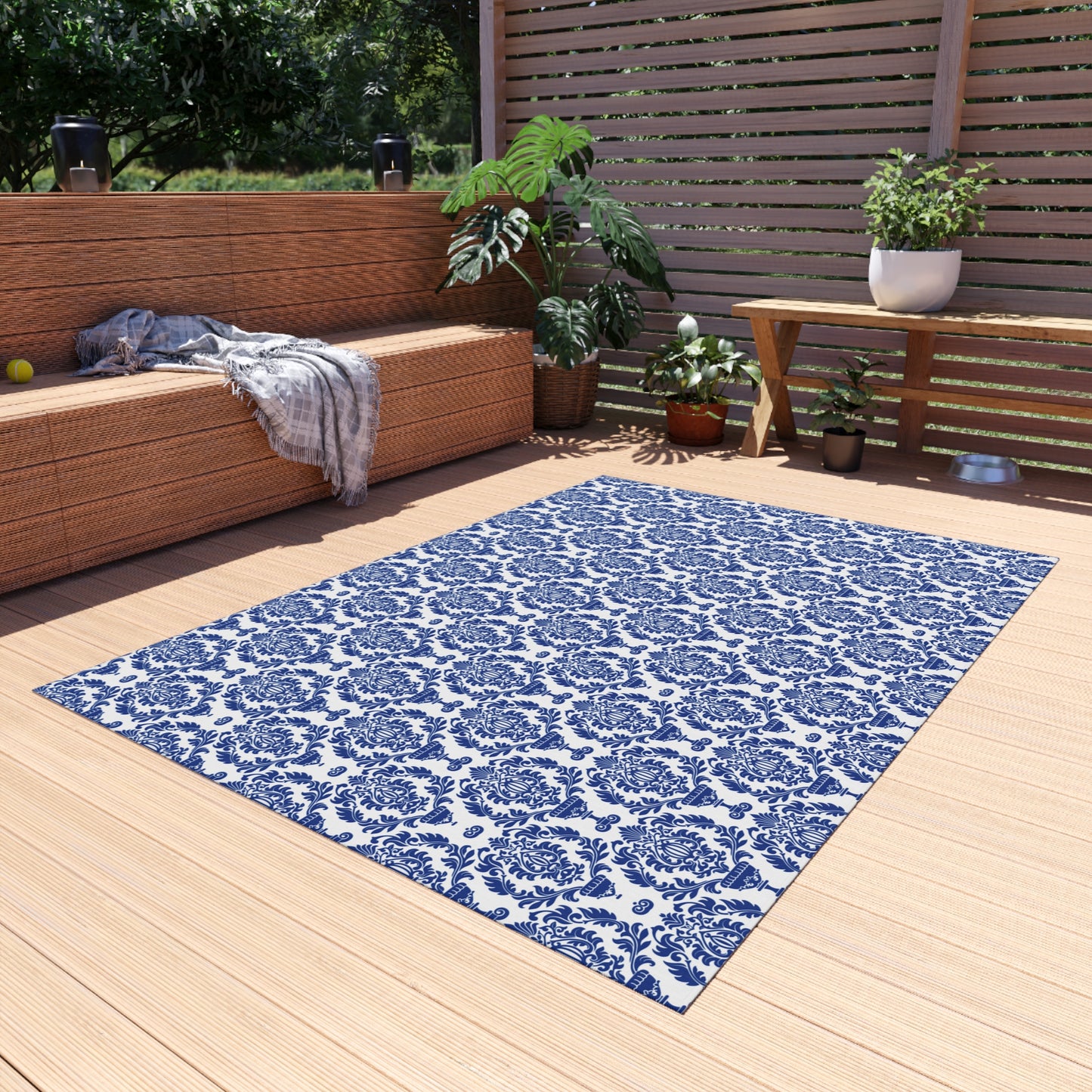 Chenille Print Pattern Outdoor Rug with No-Skid Backing Cozy Outdoor Carpet Patio Decor Gazebo Rug Pool Area Decor Outdoor Kitchen Carpet