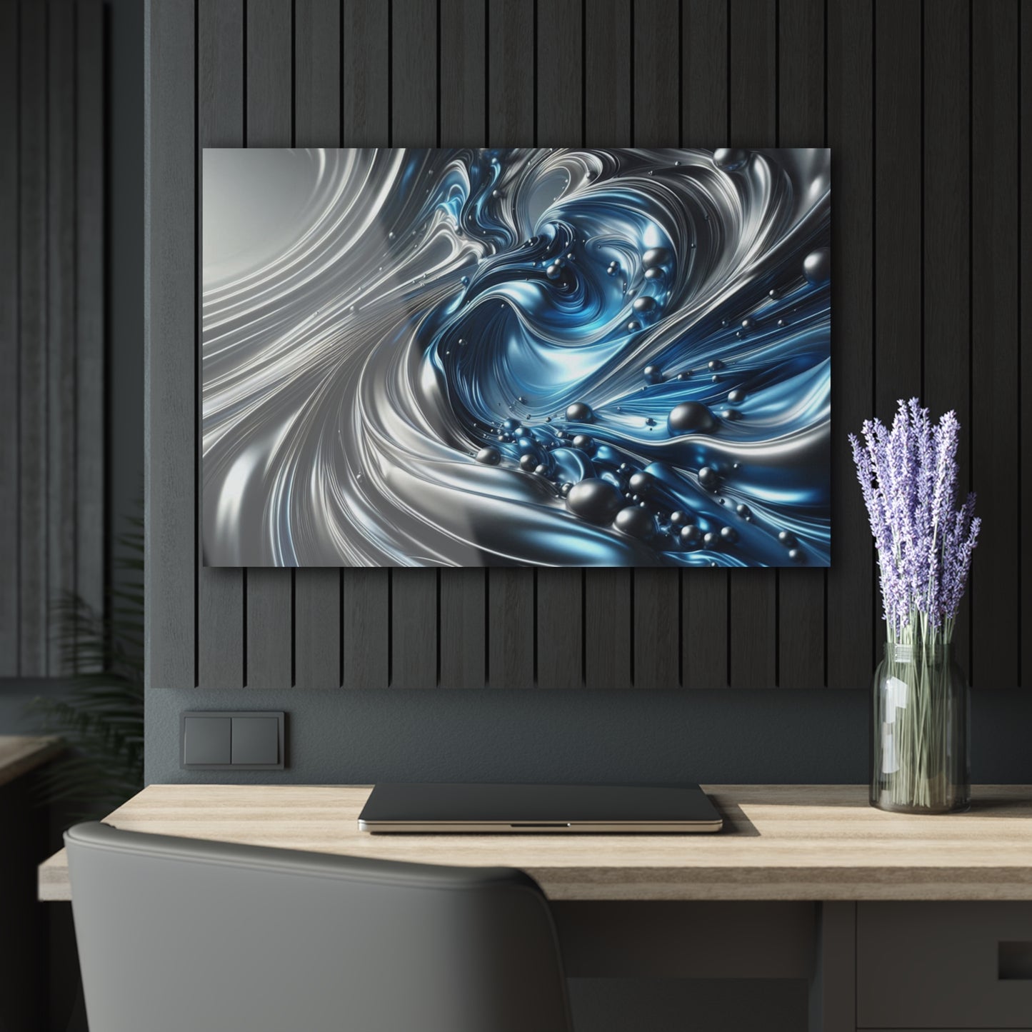 Large Modern Acrylic Print with French Cleat Liquid Metal Waves Design Wall Art Gift Outdoors Artwork Modern Home Decor