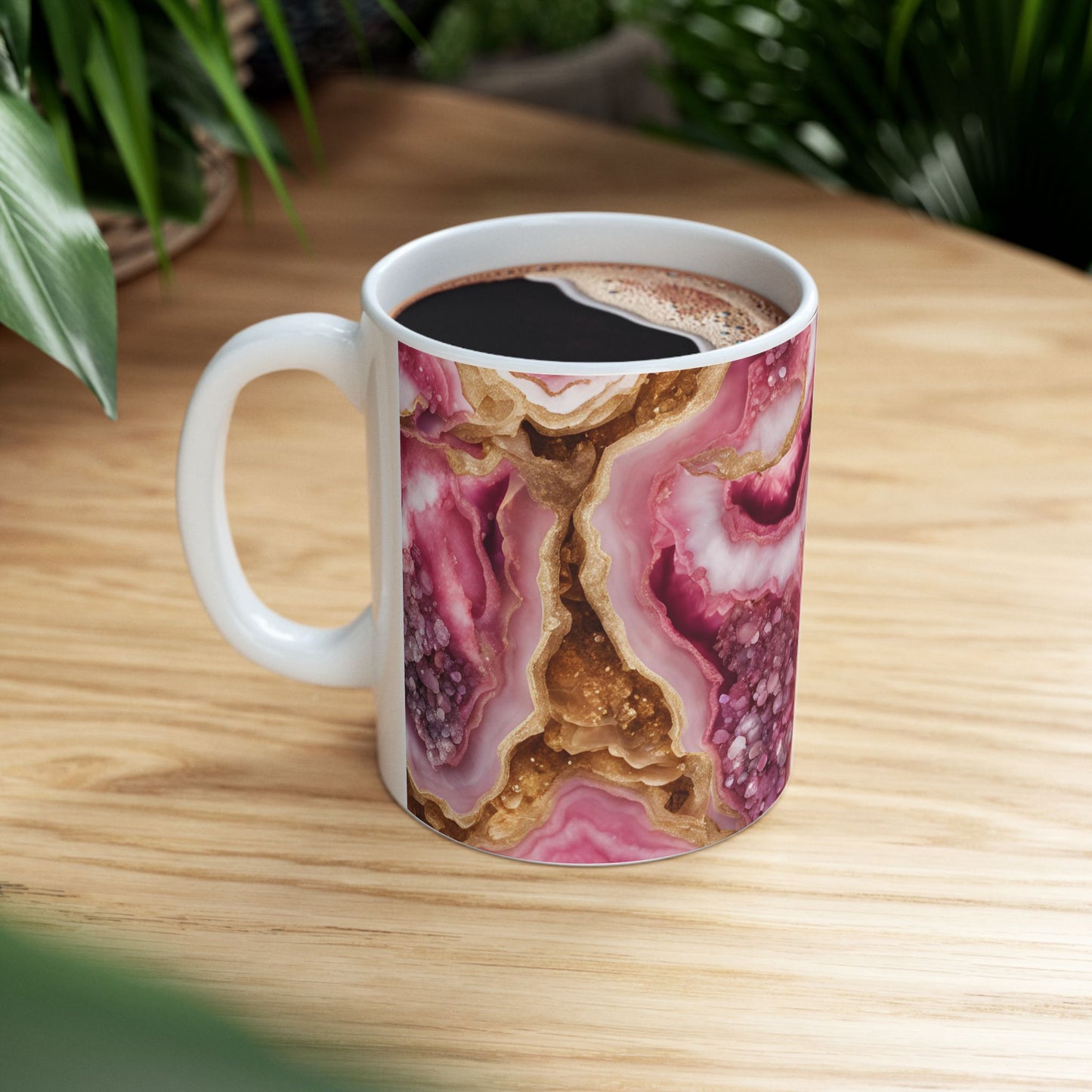 Pink and Gold Quartz Crystal Geode Design Coffee Tea Mug Boho Marble Gemologist Gift for Her Nature Lover Amethyst Stone Rock Geology Gift