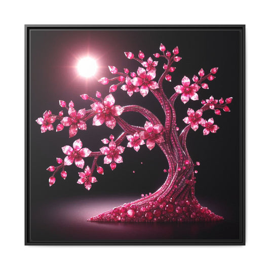 Pink Bejeweled Bonzai Tree Framed Canvas Print Wall Art Unique Nature Lover Asian Art Gift Decor 3 Frame Colors