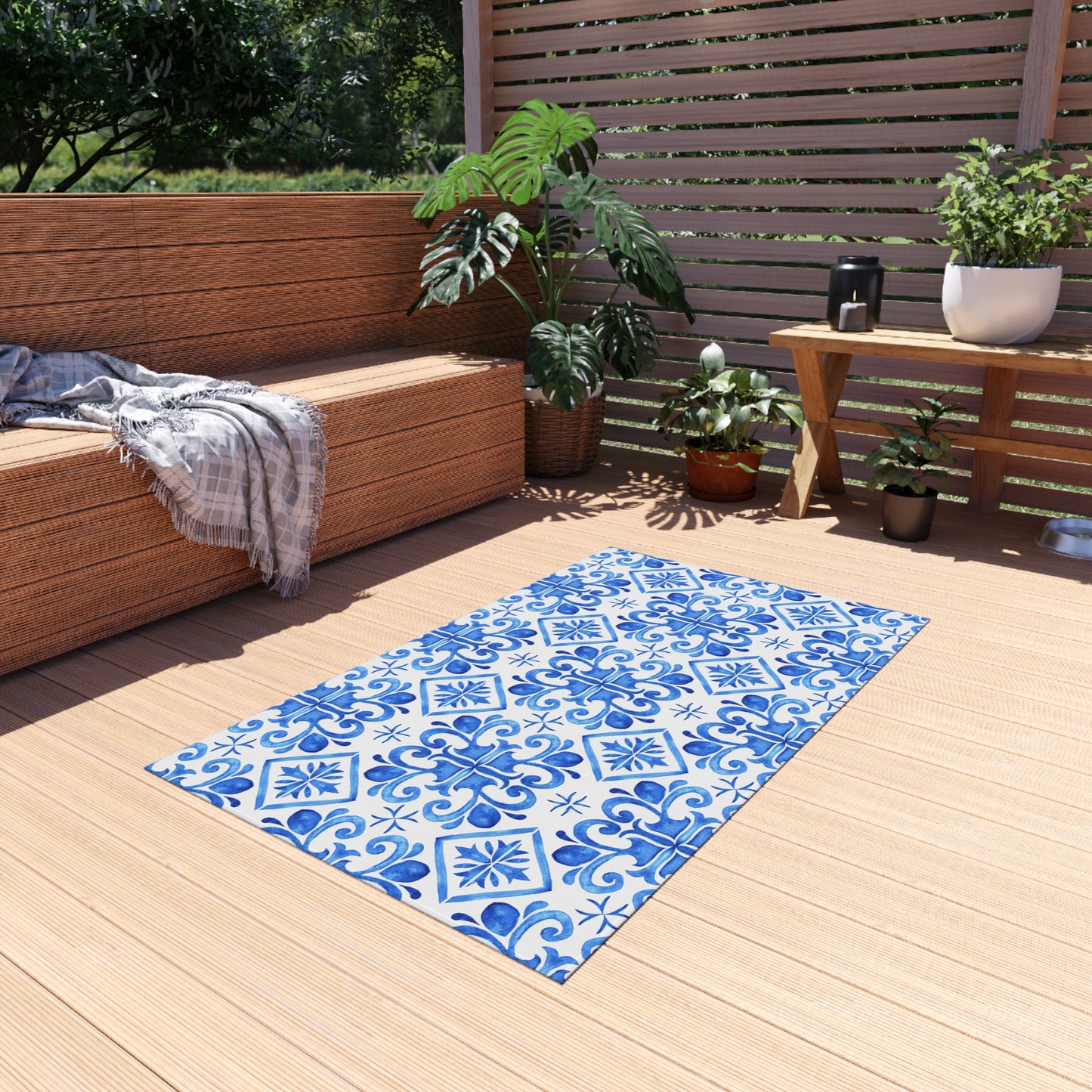 Chenille Print Pattern Outdoor Rug with No-Skid Backing Cozy Outdoor Carpet Patio Decor Gazebo Rug Pool Area Decor Outdoor Kitchen Carpet