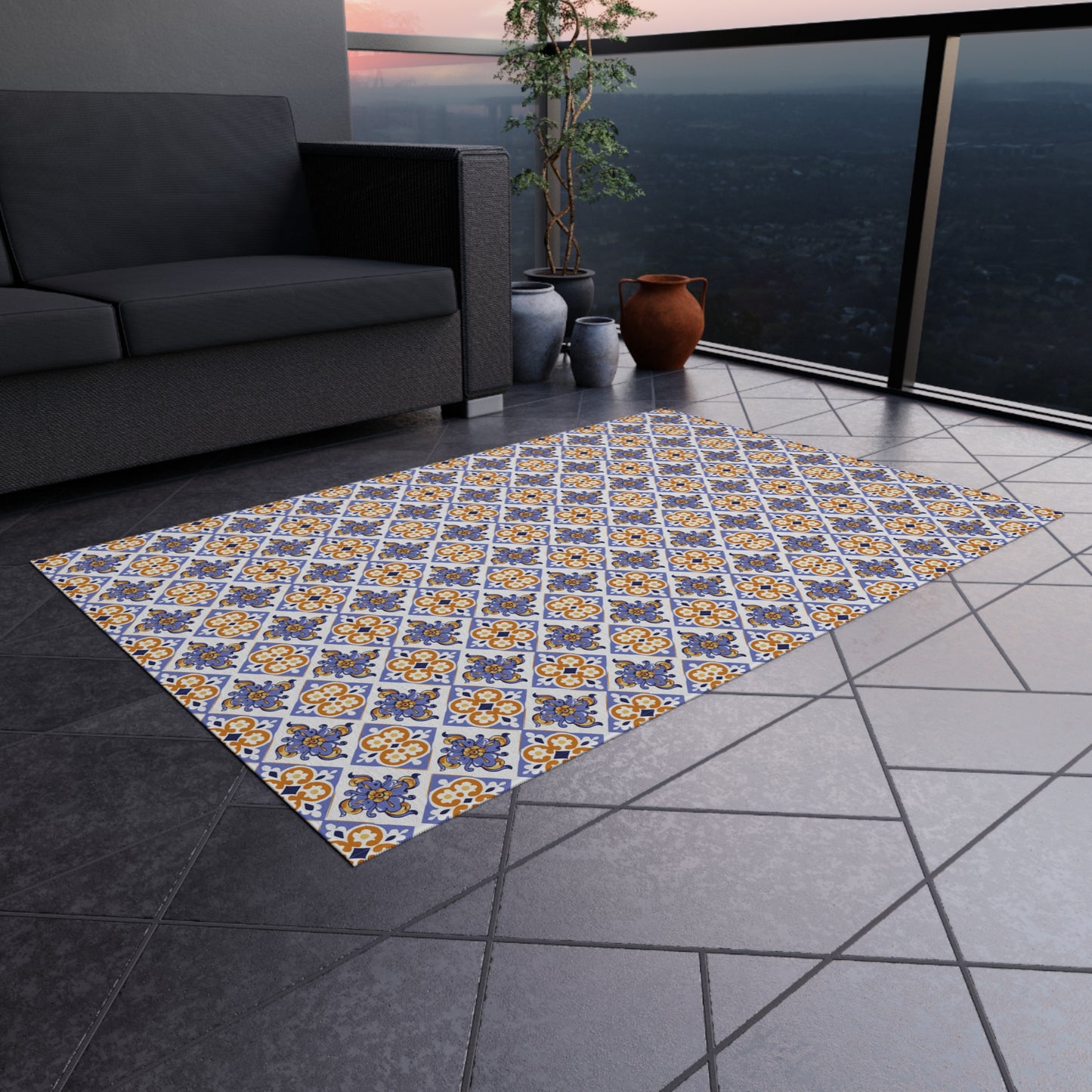 Chenille Print Pattern Outdoor Rug with No-Skid Backing Cozy Outdoor Carpet Patio Decor Gazebo Rug Pool Area Decor Outdoor Kitchen Carpet