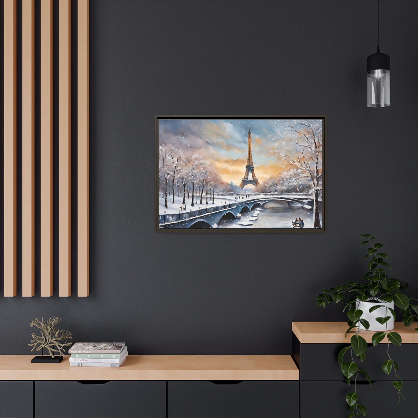 Eiffel Tower in Winter Print Wall Art Matte Stretched Canvas Paris Lover Gift Winter in France, 3 frame colors to choose from