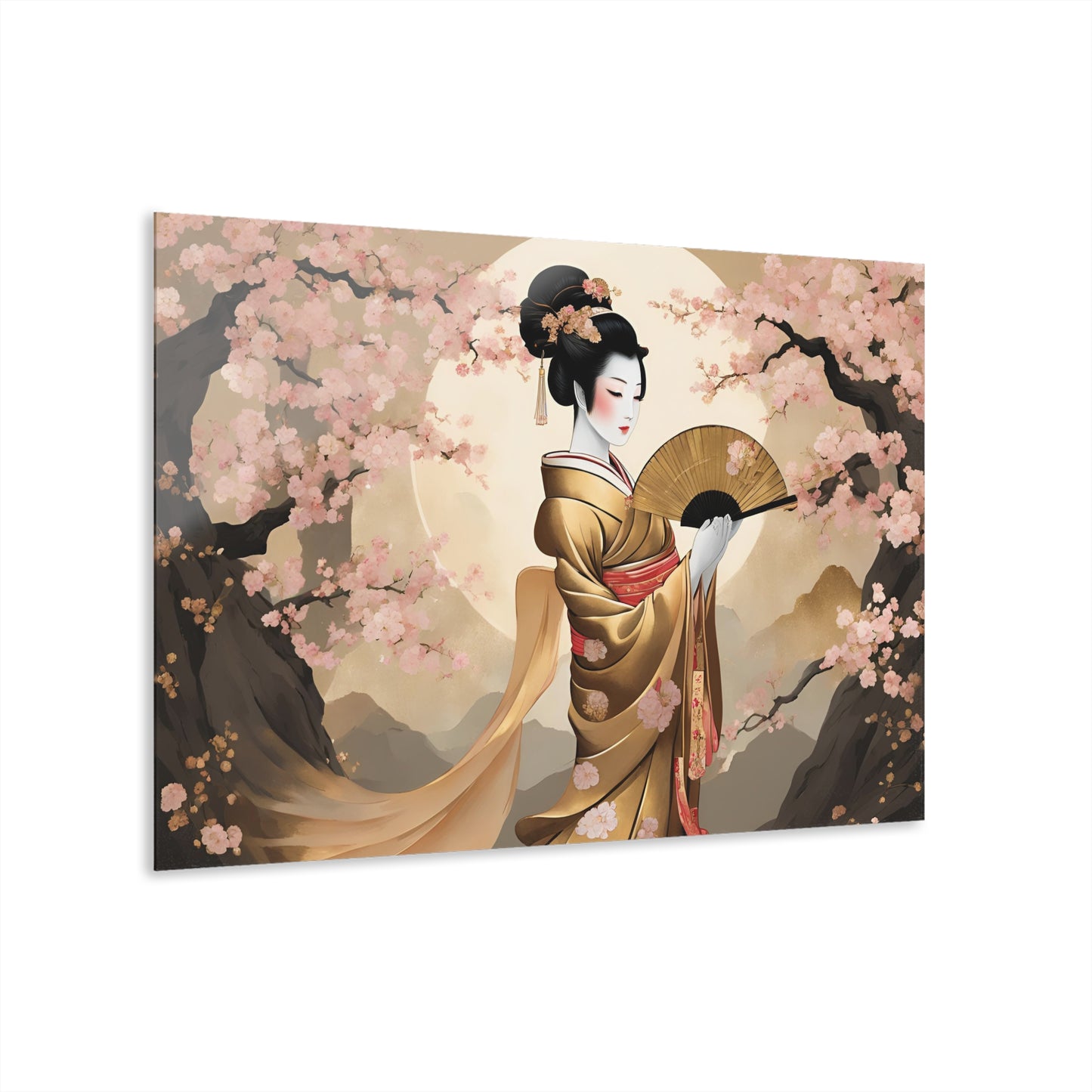 Large Asian Floral Design Acrylic Print with French Cleat Nature Lover Wall Art Geisha Girl Gift Art Modern Plum Cherry Blossom Home Decor
