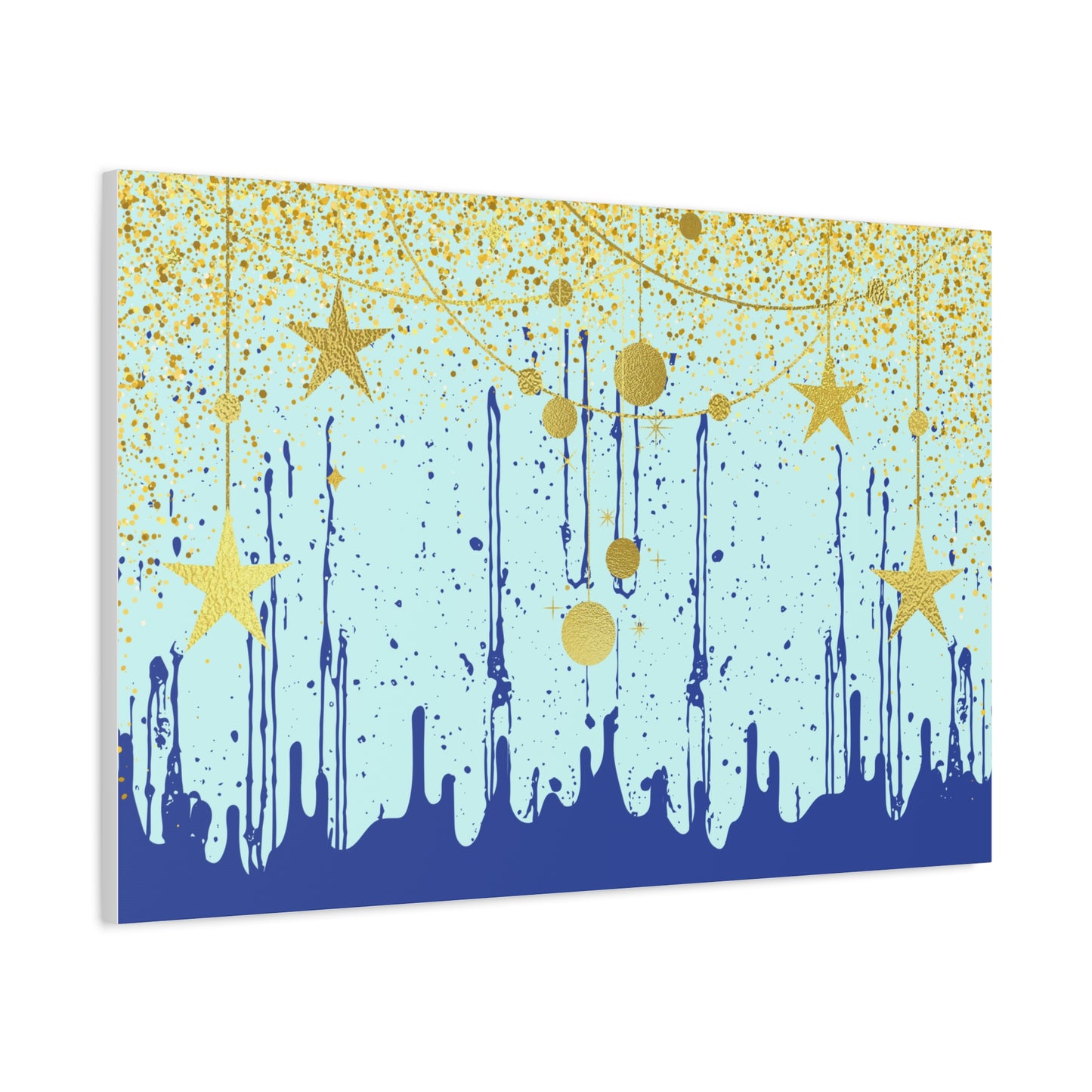 Elegant Abstract Star Print Wall Art | Matte Canvas, Stretched 1.25" | Paint Splatter | Modern | Blue and Gold |