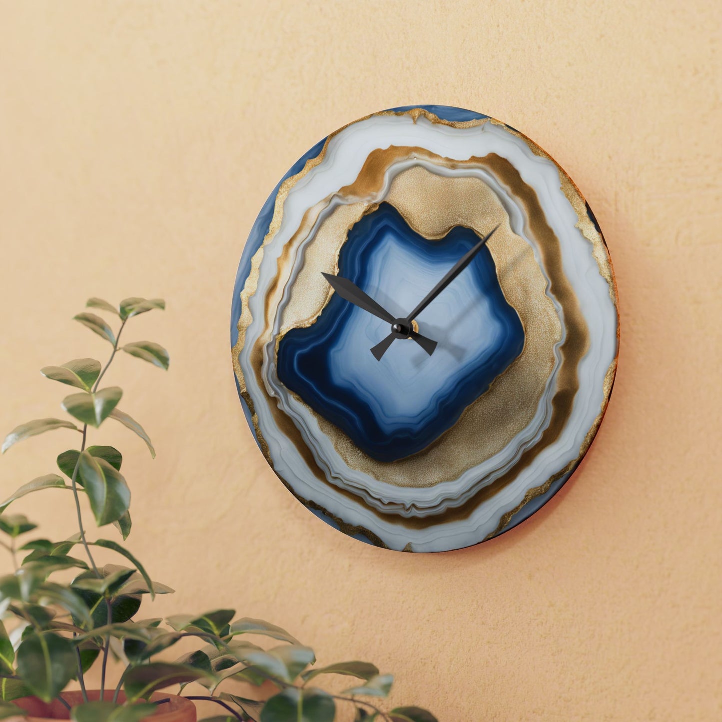 Rustic Geode-inspired Acrylic Office Clock Unique Colorful Wall Clock for Kitchen or Living Room Nature Lover Gift Rock Art Design