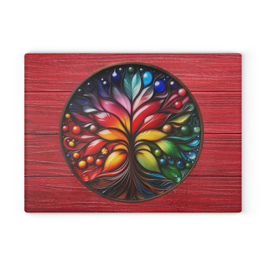 Glass Kitchen Decor Glass Cutting Board Serving Tray with Tree of Life Design Cutting Board Gift for Home Cook Glass Charcuterie Board