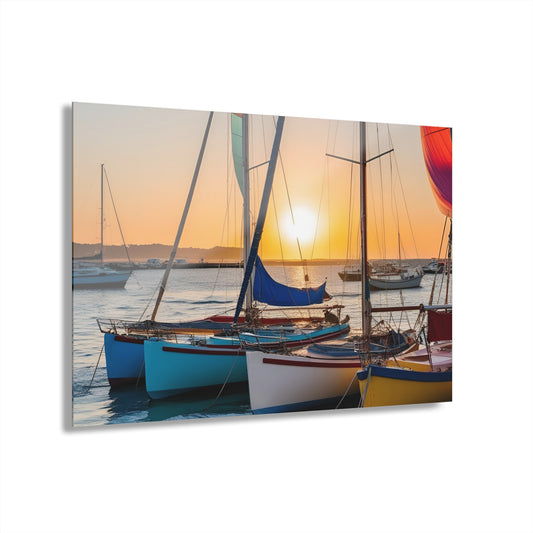 Large Sailboats in the Harbor Acrylic Print with French Cleat Mountain Life Wall Art Outdoors Gift Beachy Nature Artwork Modern Home Decor