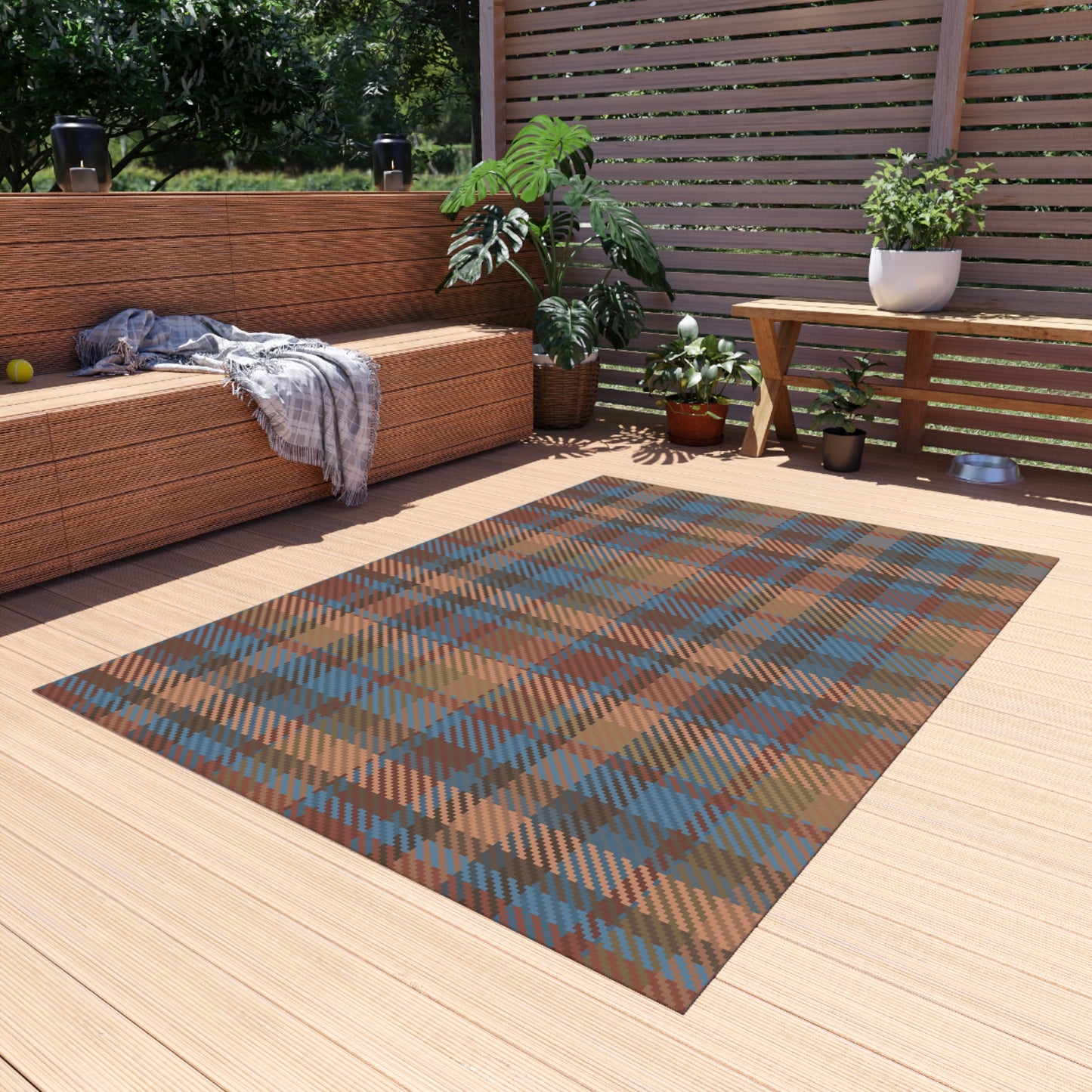 Checker Pattern Chenille Outdoor Rug with No-Skid Backing Cozy Outdoor Carpet Patio Decor Gazebo Rug Pool Area Decor Outdoor Kitchen Carpet