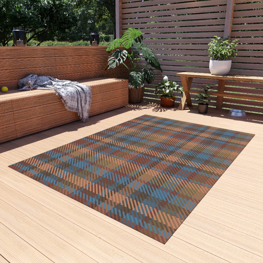 Checker Pattern Chenille Outdoor Rug with No-Skid Backing Cozy Outdoor Carpet Patio Decor Gazebo Rug Pool Area Decor Outdoor Kitchen Carpet