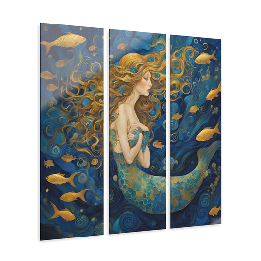 Modern Art Style Mermaid Design Triptych Acrylic Print Oceanic Wall Art Unique Underwater Theme Fairycore Decor