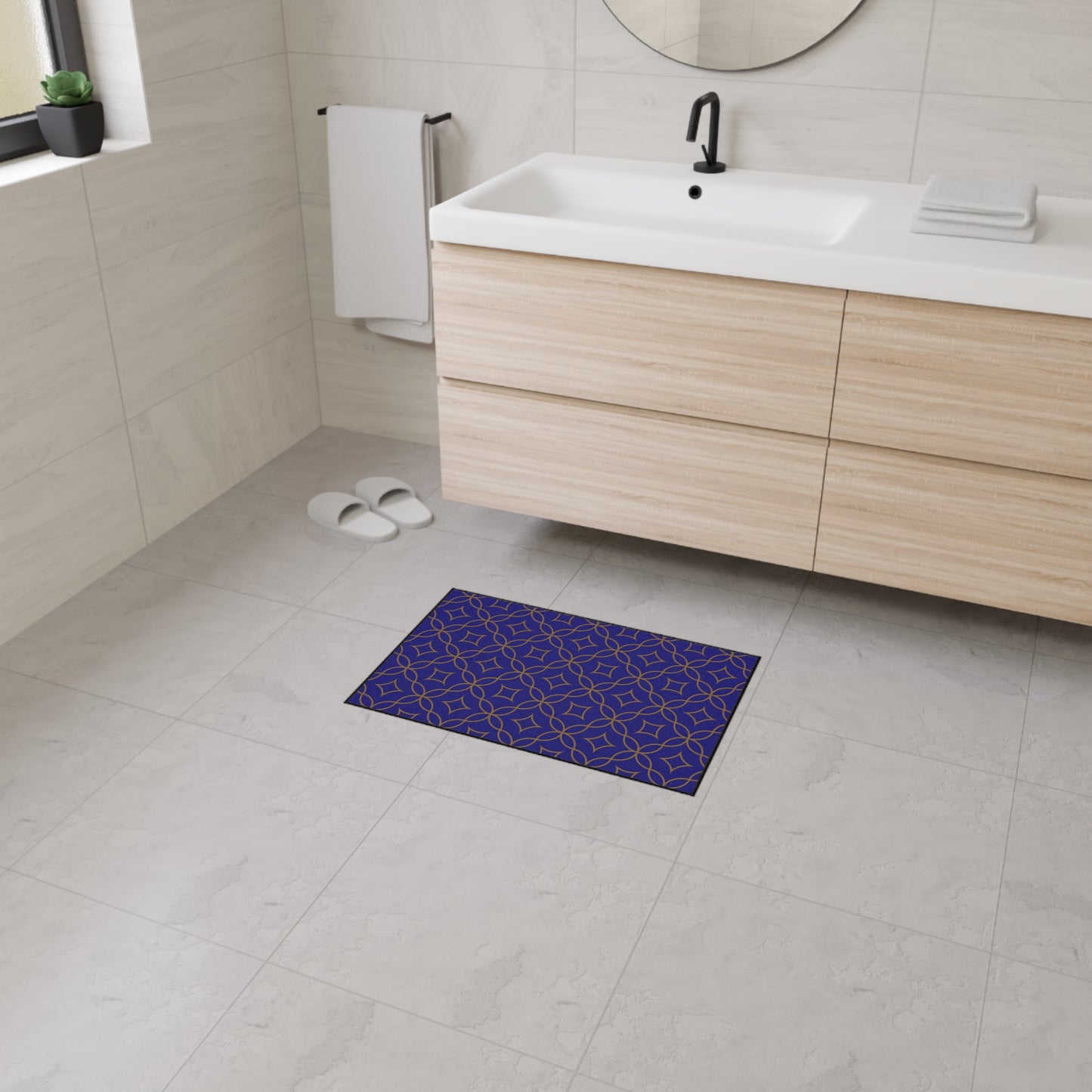 Decorative Heavy Duty Non-Slip Floor Mat Stylish Design Perfect for Entryway Kitchen Décor Blue Floral Geometric Design Rug Bathroom Mat