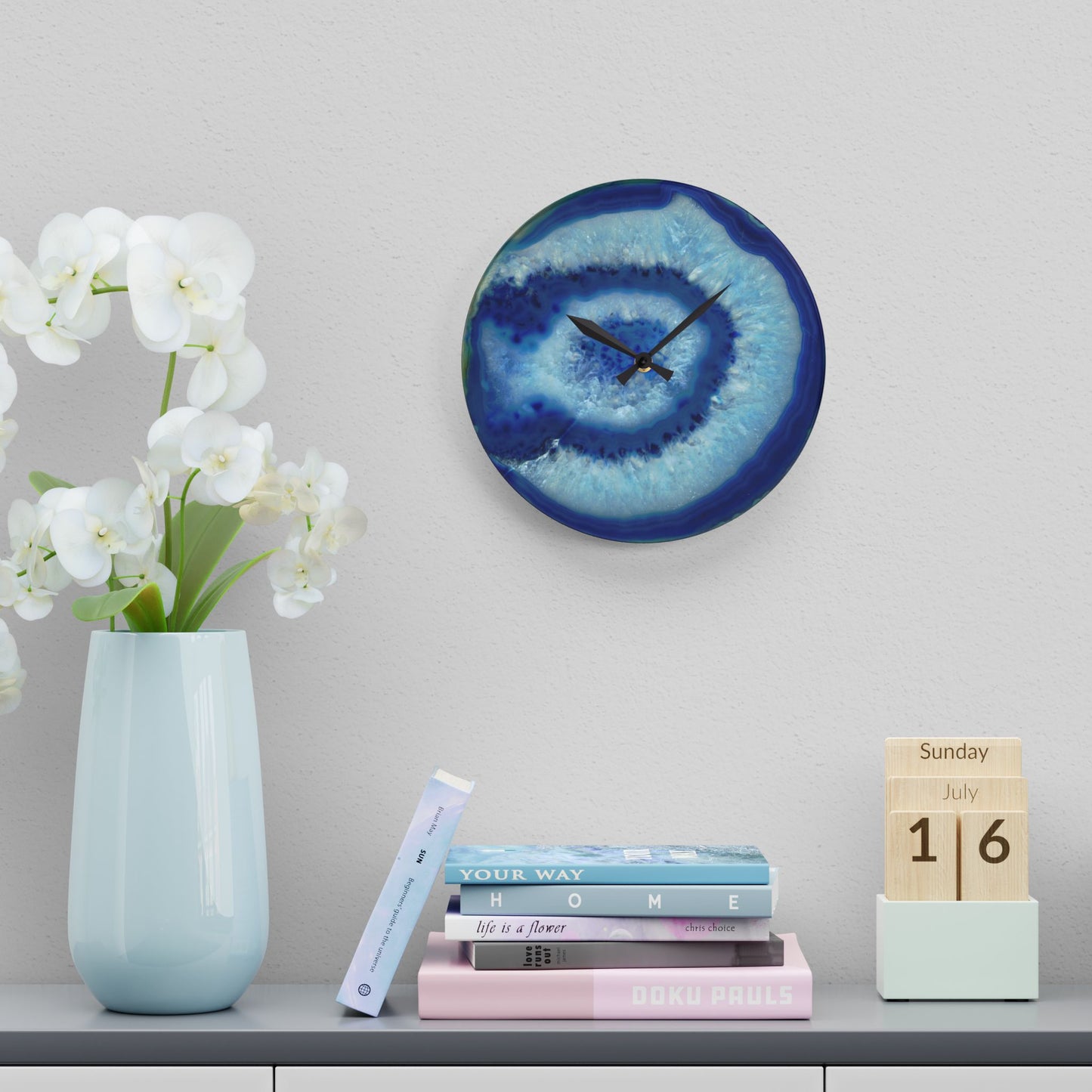 Blue Agate Crystal Geode Unique Design Acrylic Wall Clock Crystal Lover Gemologist Gift Nature Lover Rock Gift