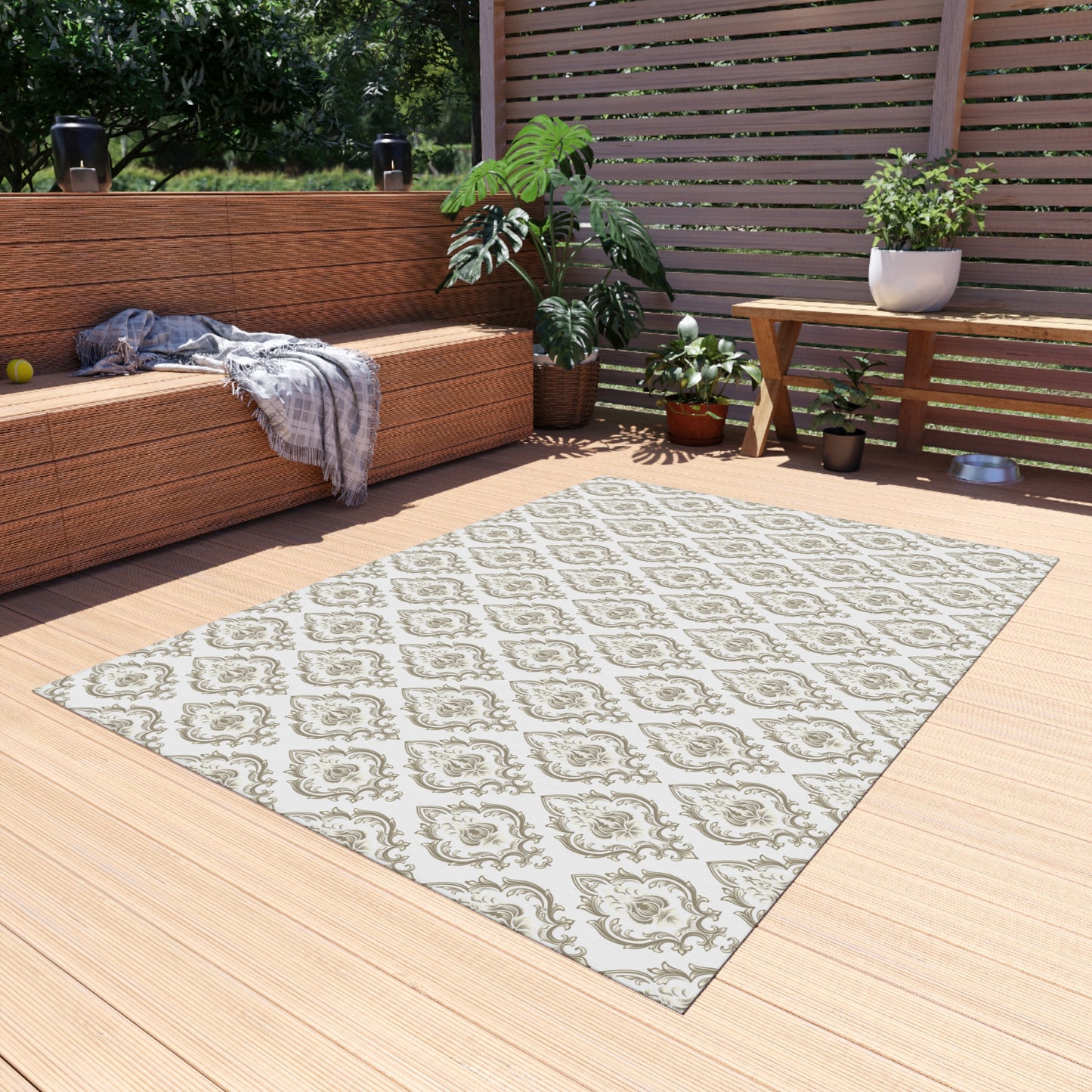 Chenille Print Pattern Outdoor Rug with No-Skid Backing Cozy Outdoor Carpet Patio Decor Gazebo Rug Pool Area Decor Outdoor Kitchen Carpet
