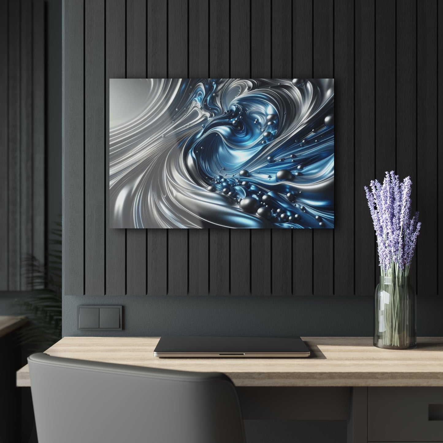 Large Modern Acrylic Print with French Cleat Liquid Metal Waves Design Wall Art Gift Outdoors Artwork Modern Home Decor