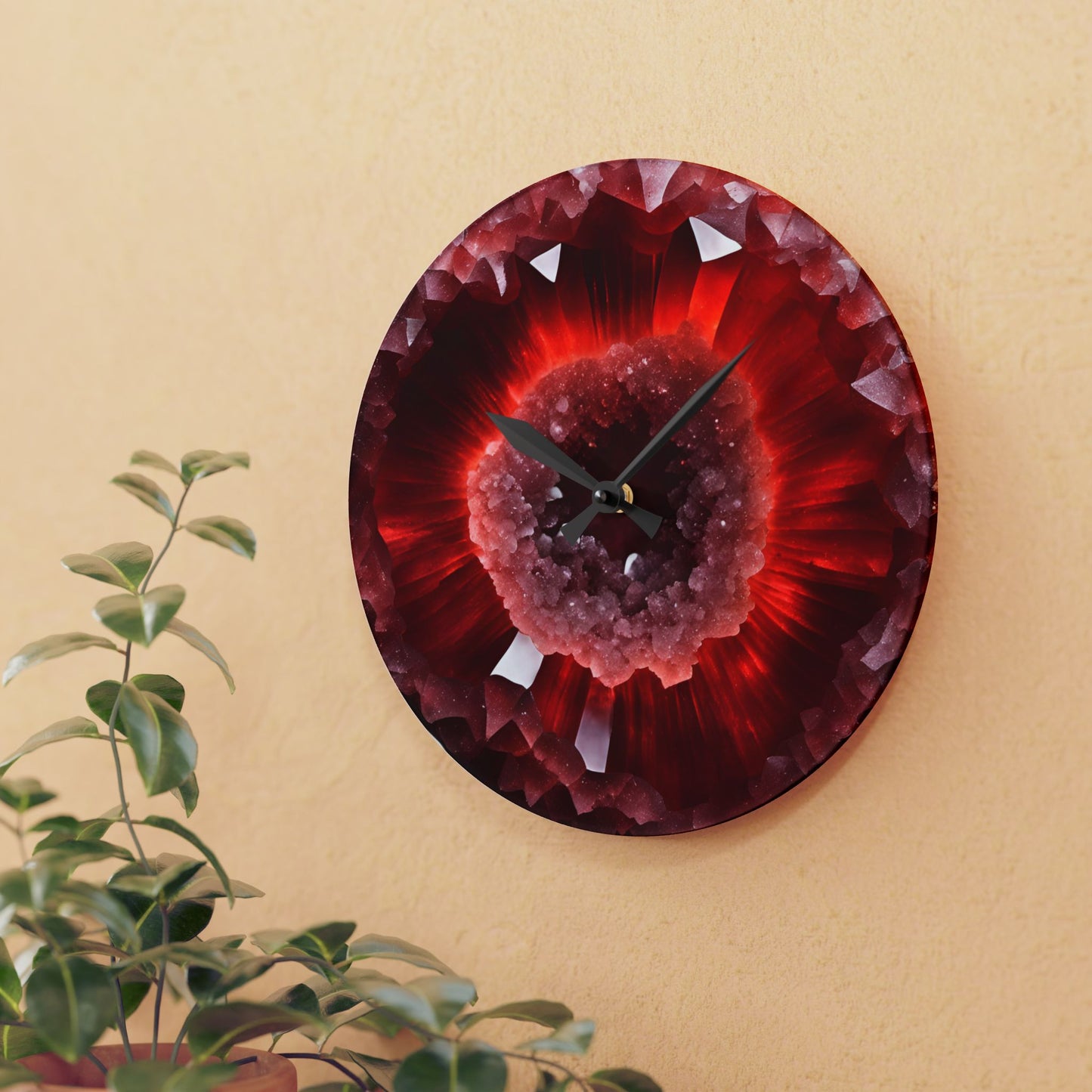 Red Amethyst Quartz Crystal Geode Unique Design Acrylic Wall Clock Agate Crystal Lover Gemologist Gift Nature Lover Rock Gift