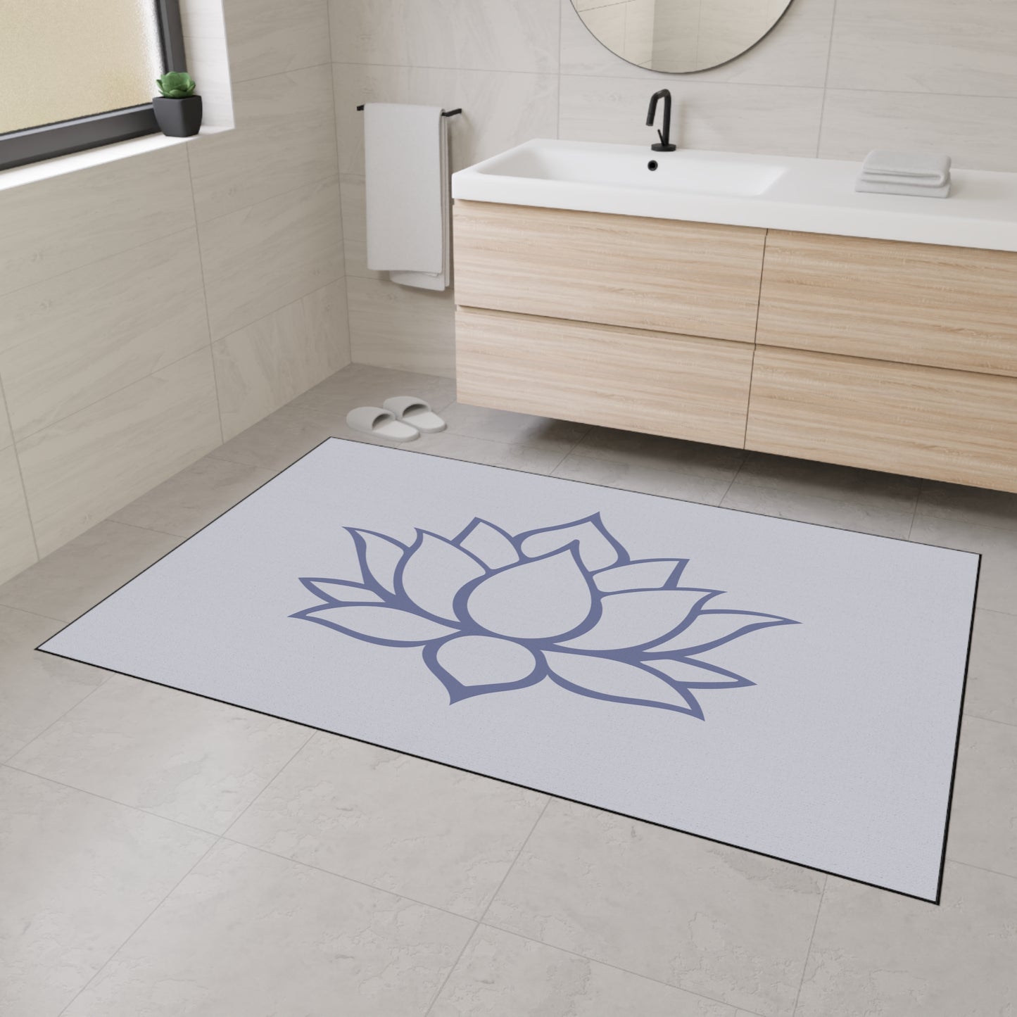 Decorative Heavy Duty Non-Slip Floor Mat Stylish Design Perfect for Entryway Kitchen Décor Grey Lotus Blossom Floral Design Rug Bathroom Mat